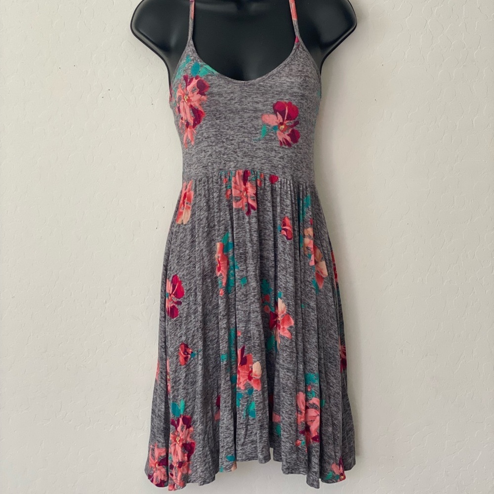 Grey Floral Skater Dress